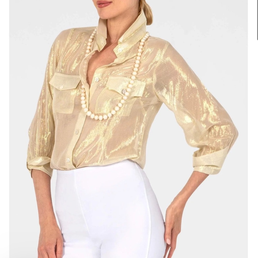 Gold shimmer Gretchen Scott button down blouse